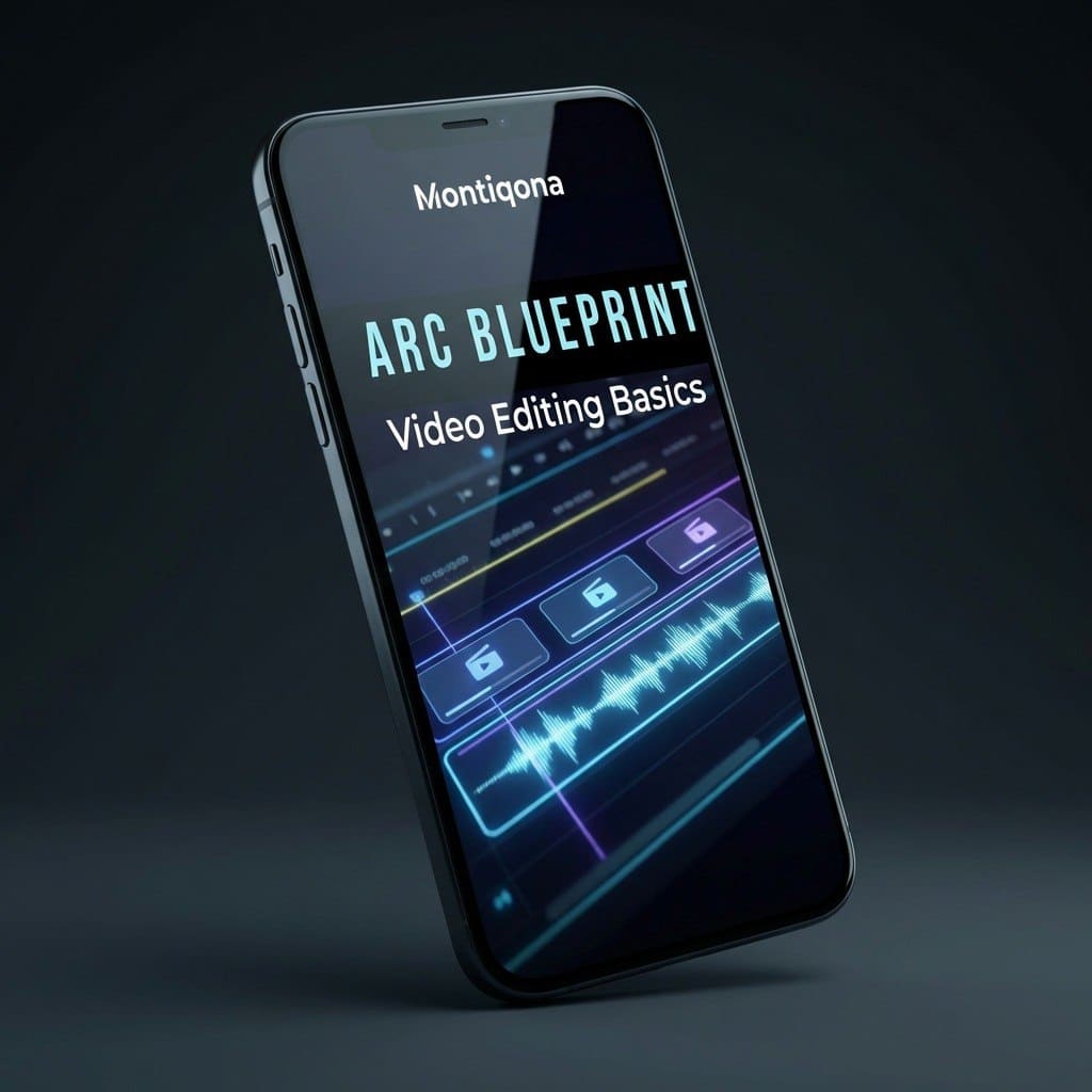 Smartphone displaying video editing software on a dark background
