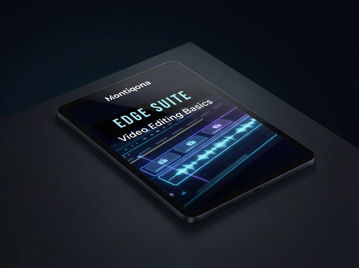 Montiqona Edge Suite video editing software on a tablet with a dark background