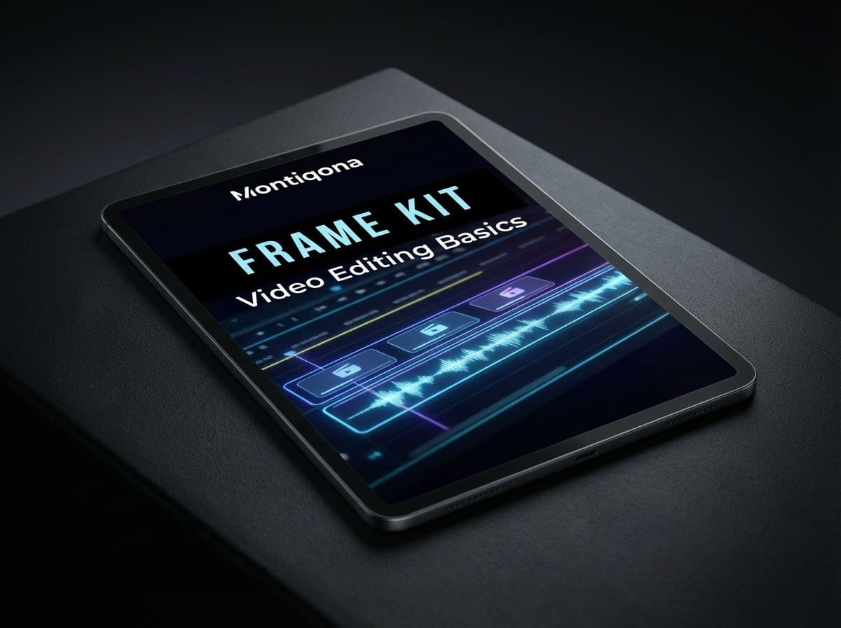 Montiqona Frame Kit video editing basics on a tablet screen with a dark background