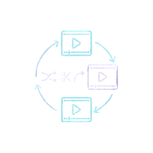 Three video play icons with circular arrows on a white background