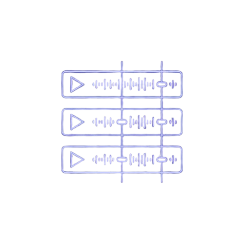 Set of three blue outline music player icons on a white background