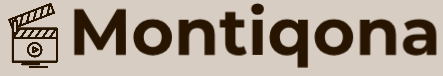 Logo of Montiqona with a clapperboard icon on a beige background