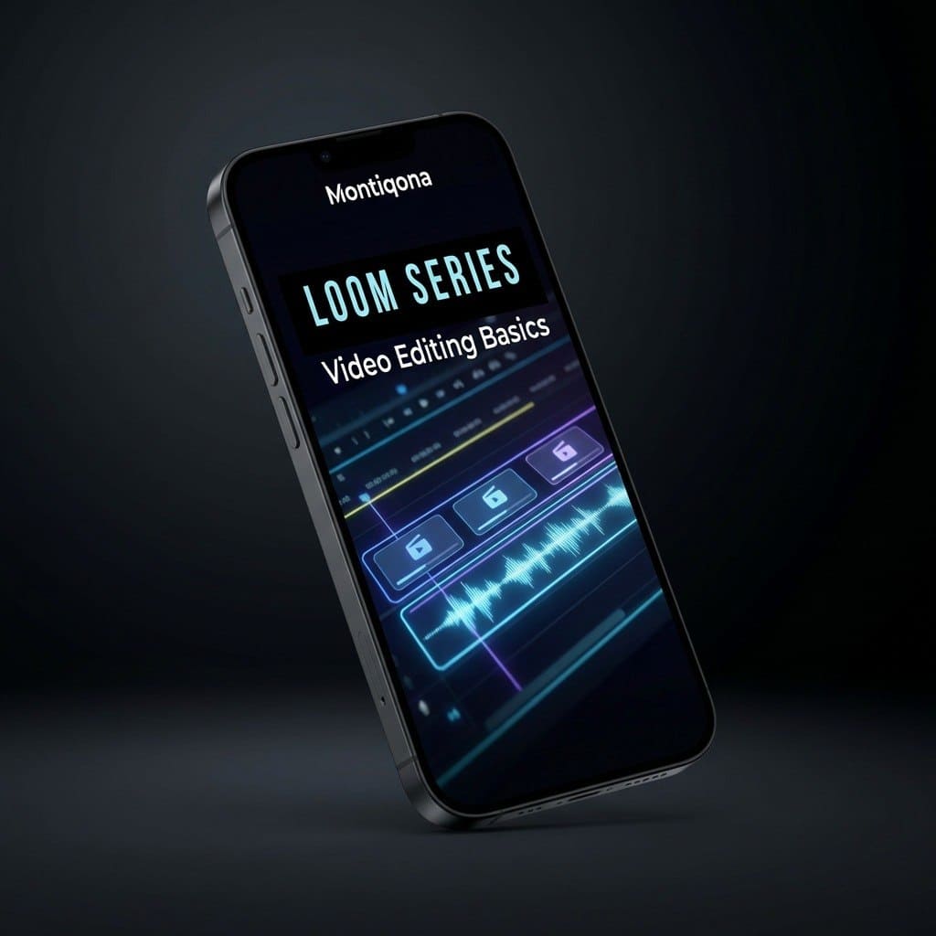 Smartphone displaying a video editing course interface on a dark background