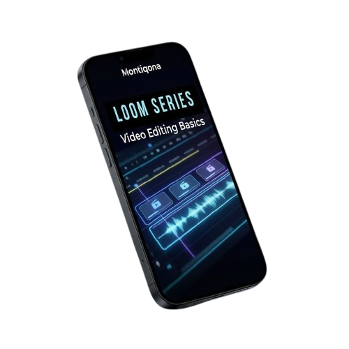 Smartphone displaying video editing app interface on a white background